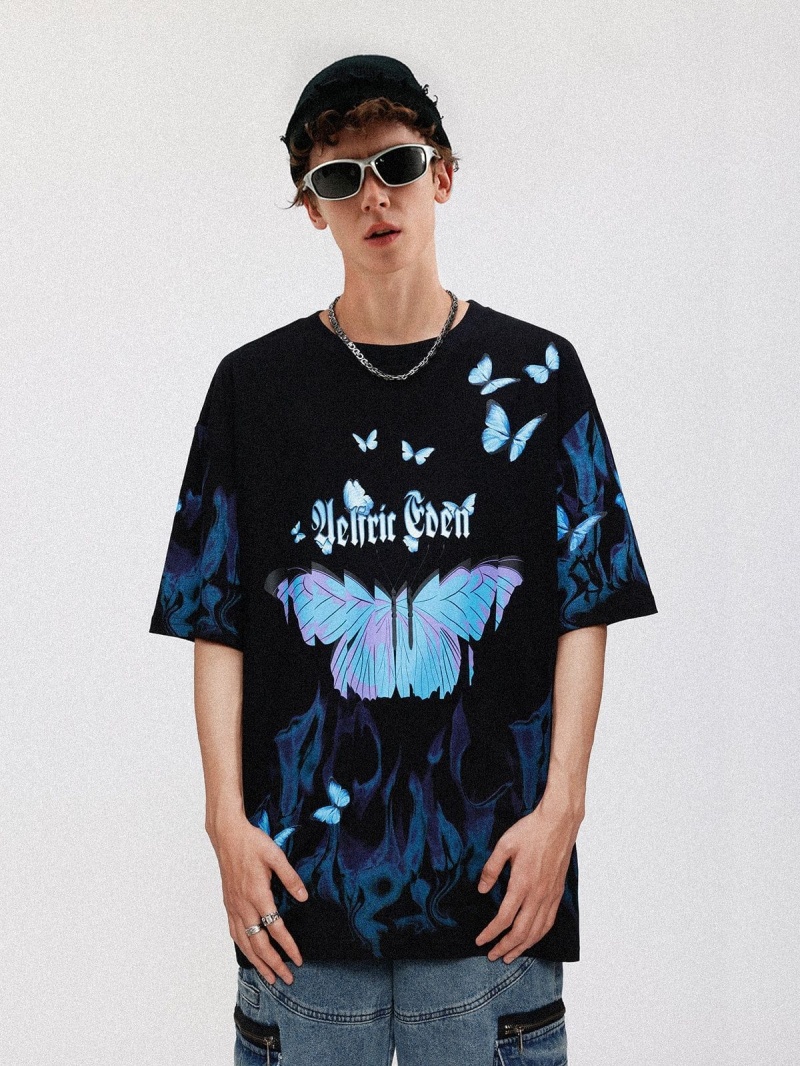 Noir  T Shirts Aelfric Eden Blue Flame Butterfly Tee - WCX-1008422